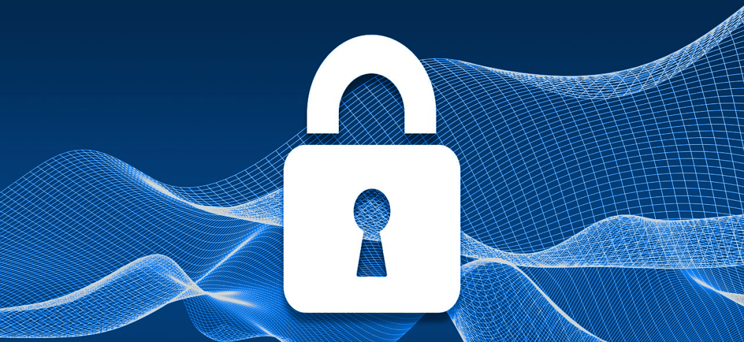 Ein weißes Schloss vor blauem Hintergrund durch den sich ein weißes Netz zieht